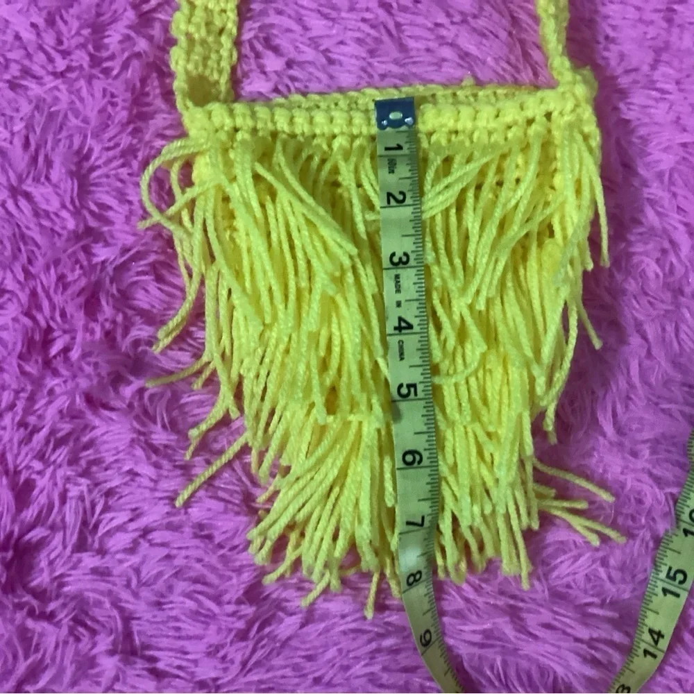 HANDCRAFTED, HAND CROCHETED YELLOW FRINGE PURSE FOR GIRLS